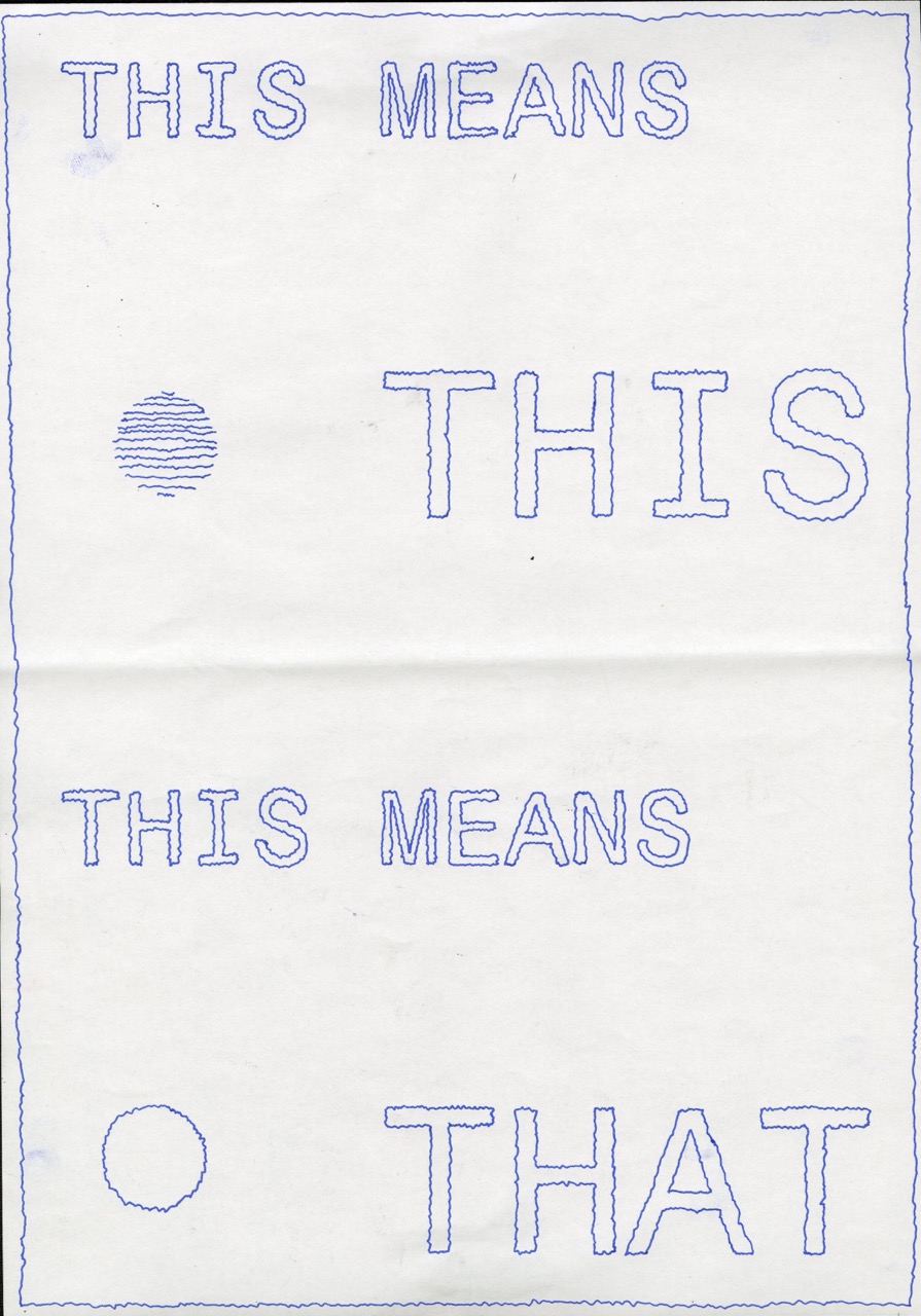 Handdrawn poster based on a book title, black letters on a light background