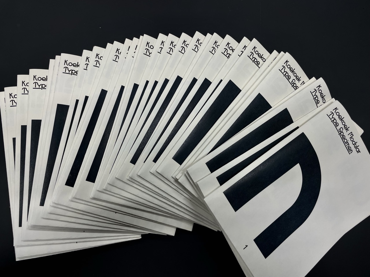 Printed booklets showing the Koekoek Modulaarne typeface