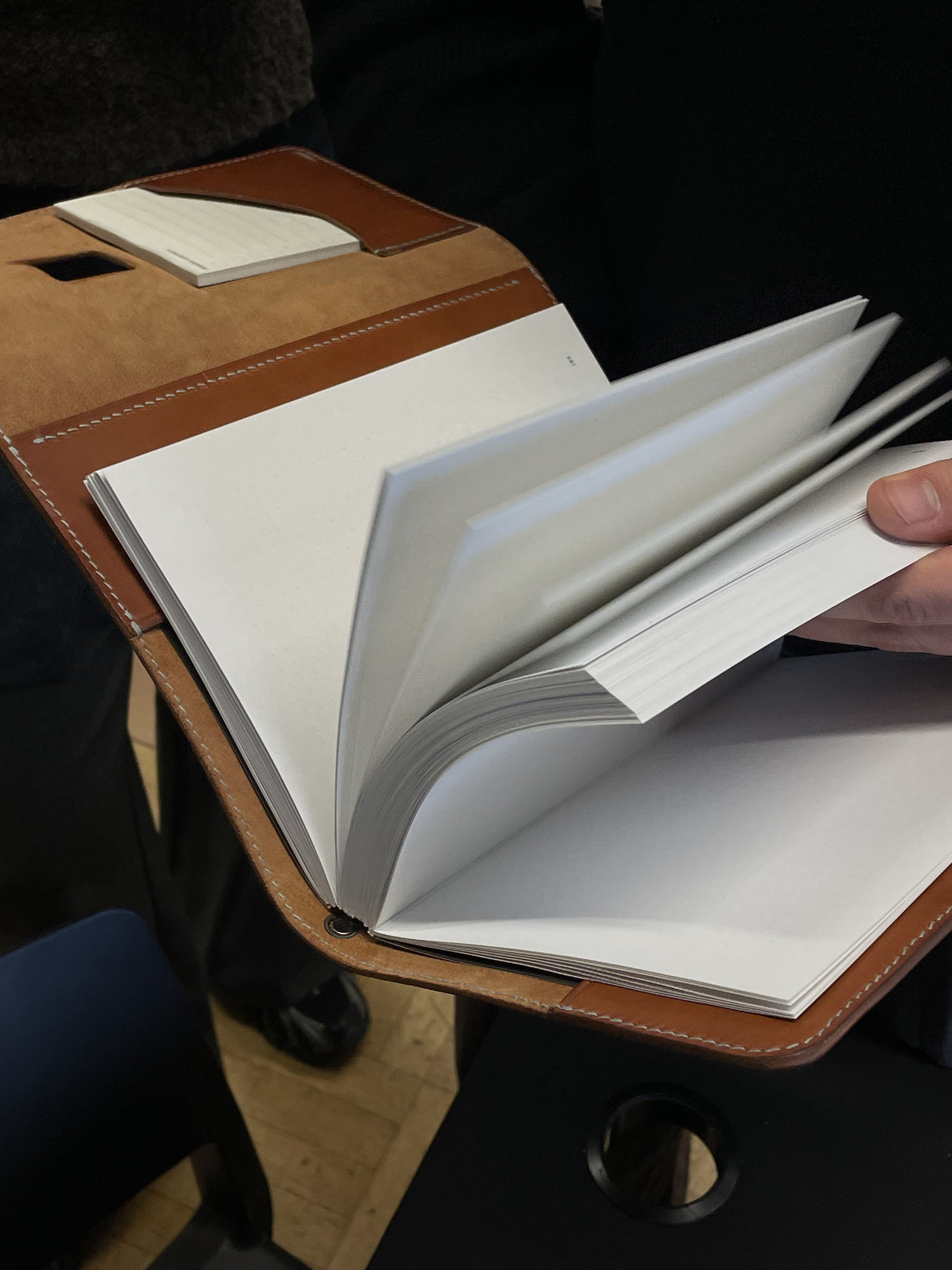 Leather journal, detail of the stitching