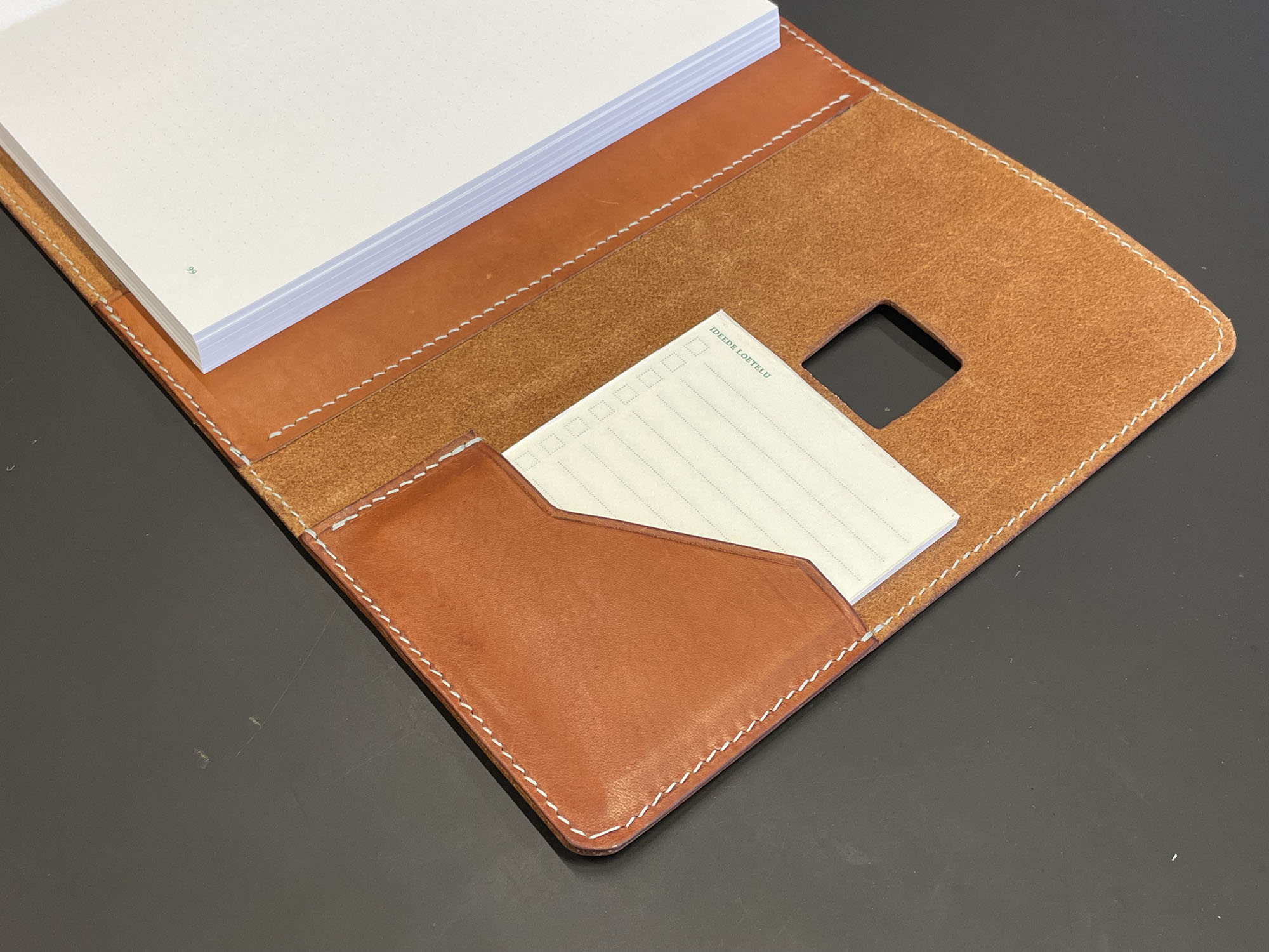 Handmade leather journal with a hand-sewn cover