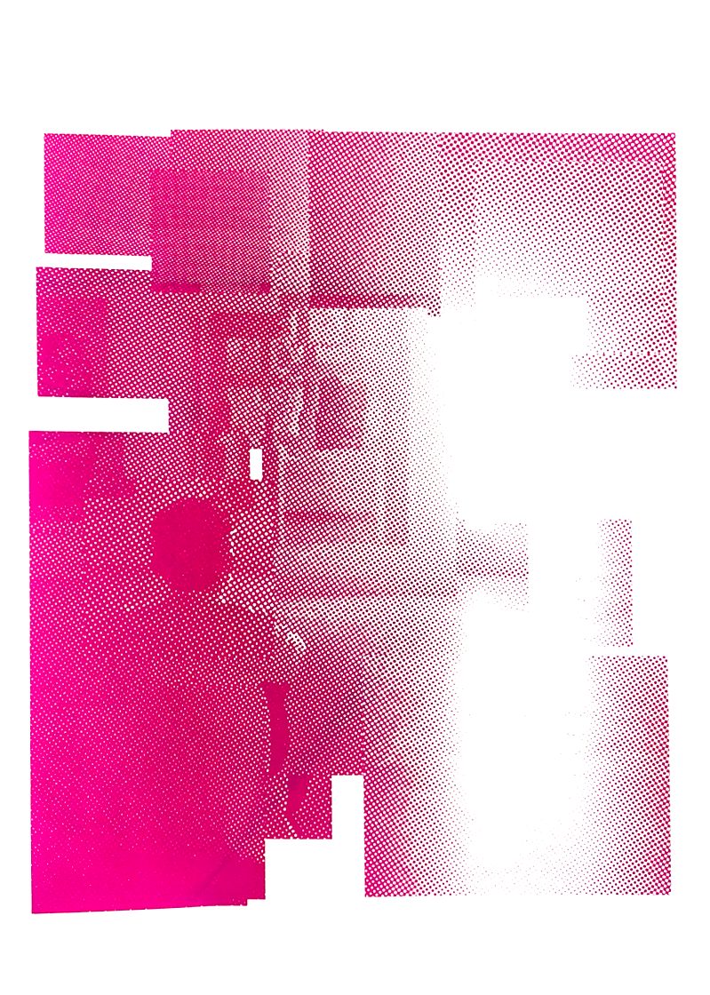 Silk screen print, overlapping colour layers